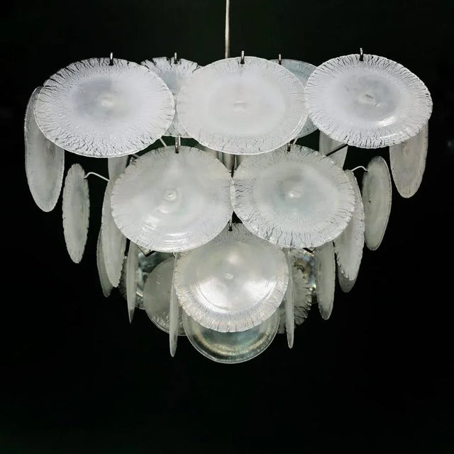 Mid-Century Modern Chandelier 36 Murano Iridescent Glass Discs 70s attributed to Gino Vistosi for Vistosi For Sale - Image 3 of 13