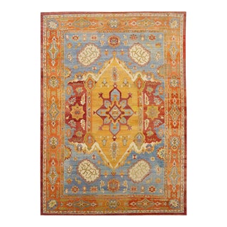1960s Orange & Red Old Wool Turkish Oushak Rug 10'5" X 14'10" For Sale