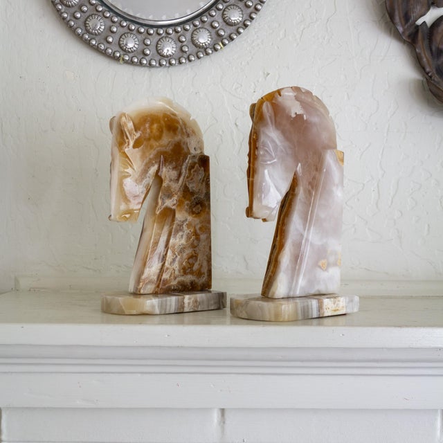 Cream Set of Art Deco Style Trojan Horse Onyx Bookends For Sale - Image 8 of 15