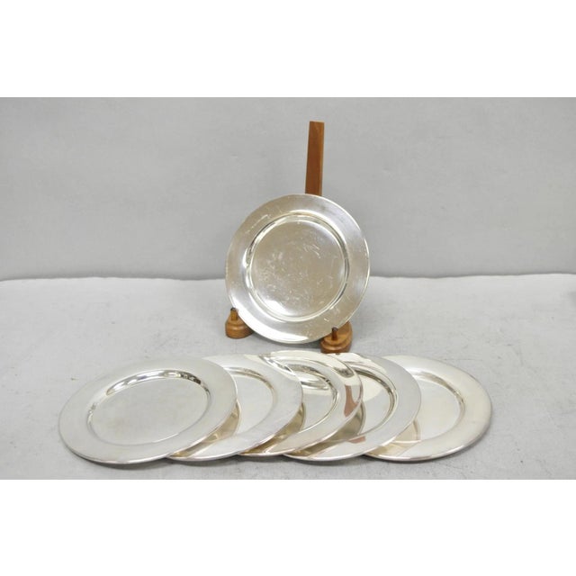 Vintage Oneida Mid Century Modern 6" Silver Plated Bread Dessert Plate, Set of 6 For Sale - Image 13 of 13