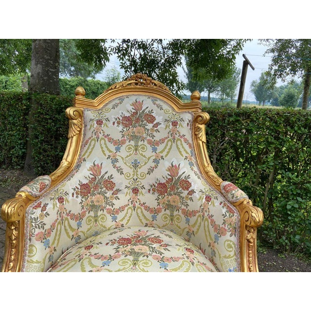 Late20C French Artisan Louis XVI Gold Beech Bergère Pair For Sale - Image 10 of 13