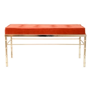 Vintage Faux Bamboo Upholstered Bench For Sale