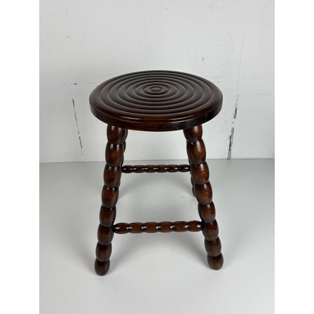 Brown Mid-Century Turned Wood Bobbin Stool in the style of Charles Dudouyt, France, 1950s For Sale - Image 8 of 18