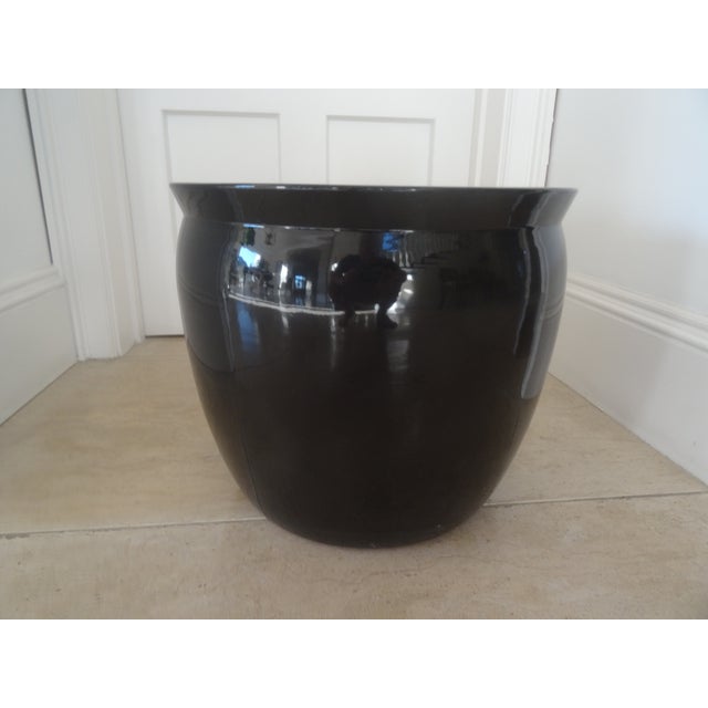 Contemporary Late 20th Century Mirror Black Fish Bowl Planter For Sale - Image 3 of 5