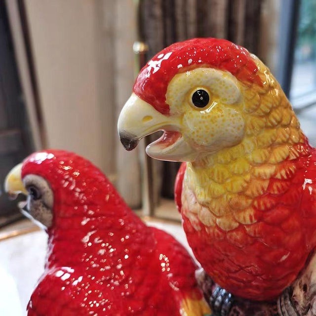 Red Hand-Painted Porcelain Parrot Figurine – 10.2" Colorful Ceramic Bird Sculpture For Sale - Image 8 of 8