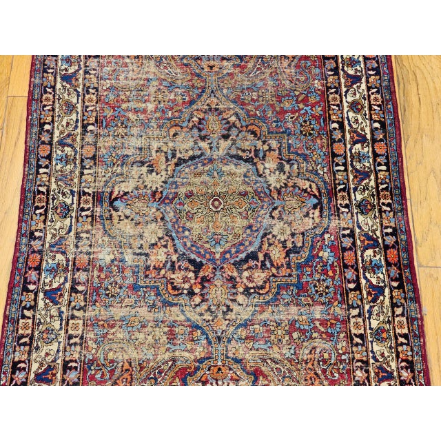 Textile 19th Century Persian Kashan Rug, Hand-Knotted Wool, Medallion Floral Design, Red & Navy, 4x7 For Sale - Image 7 of 18