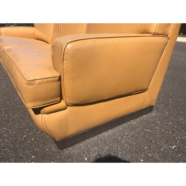Beige Leather and Brushed Steel Sofa attributed to Jacques Charpentier for Roche Bobois, 1970s For Sale - Image 8 of 12