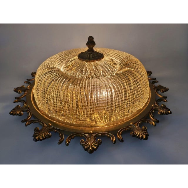 Mid-Century Modern Mid-Century Modern Ornate Textured Glass Flush Mount, 1960s For Sale - Image 3 of 18