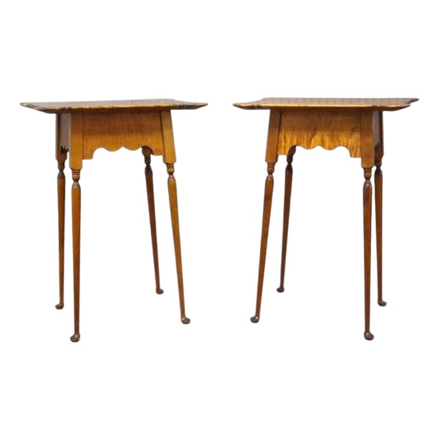 Pair River Bend LTD Federal Tiger Maple Butterfly Top Stands, Signed, 20thC For Sale