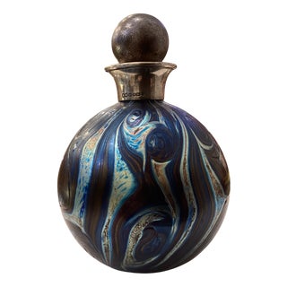 Decorated Glass Bottle with 925 Silver Neck from Isle of White, 2004 For Sale