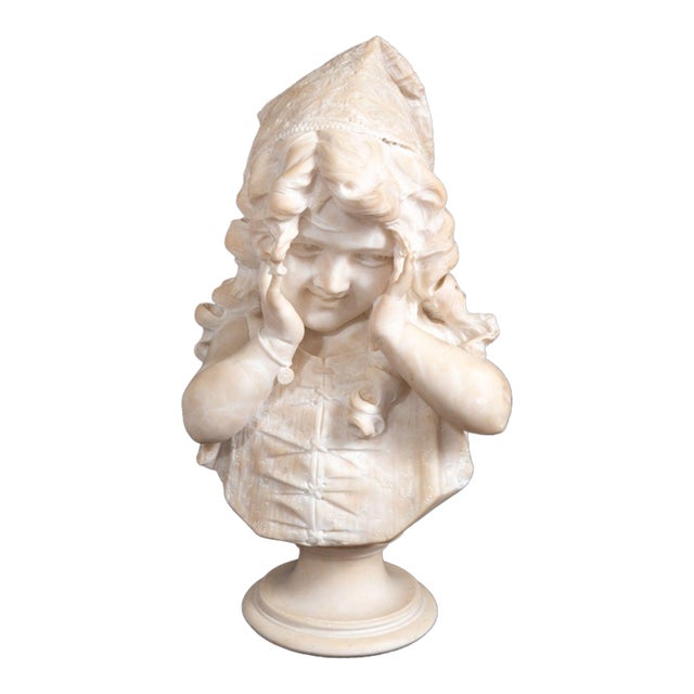 Emilio Fiaschi Neapolitan Girl Alabaster Bust For Sale