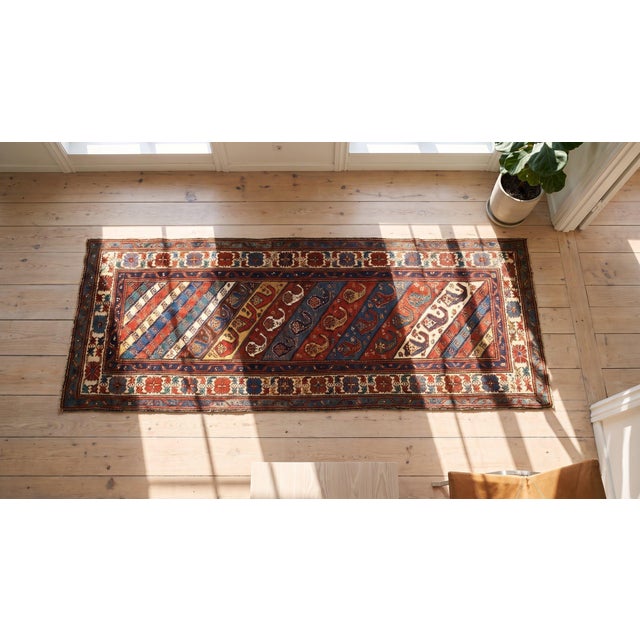 Raspberry Red Eye-Catching Multicolored Ground With Geometric Design Antique Caucasian Shirvan Rug by Mr. Jabari For Sale - Image 8 of 10
