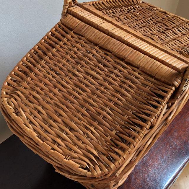 Wood Mid-20th Century Wicker Picnic Basket For Sale - Image 7 of 12
