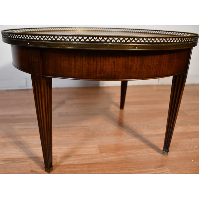 1930s French Louis XVI Style Walnut Coffee Accent Table Brass Gallery Railing For Sale - Image 9 of 14