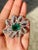Green Real 7.25 CTW Diamond 7.5 CTW Emerald Floral Brooch in 18k Solid Gold For Sale - Image 8 of 15