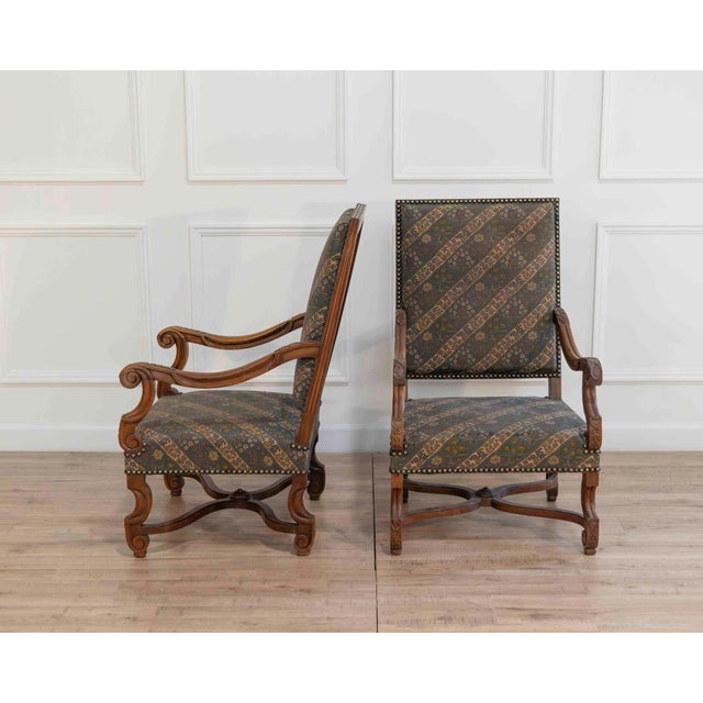 Pair of French Walnut Armchairs with X-Form Crossbars, Circa 1900 For Sale - Image 4 of 11