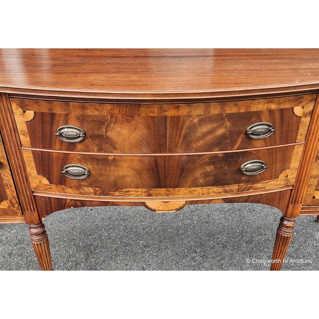 Antique 1930s Banded Mahogany Sheraton Style Dining Room Sideboard For Sale - Image 13 of 15