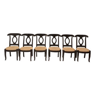 Vintage French, Country Black Dining Chairs With Rush Seat - Set of 6 For Sale