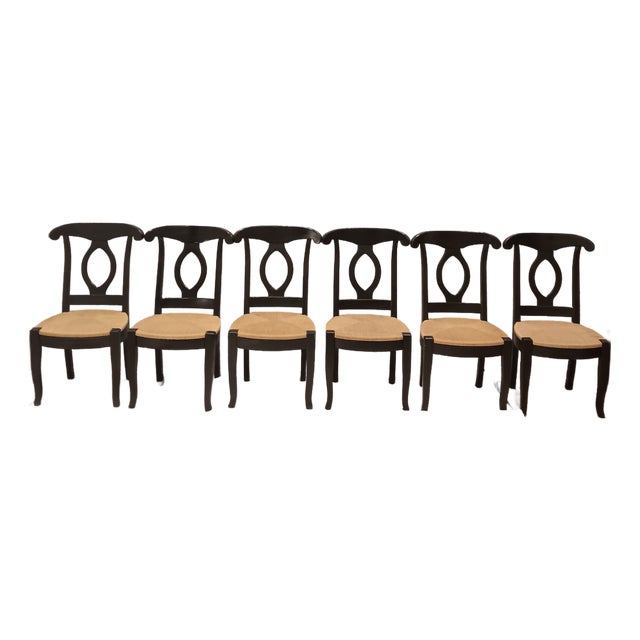 Vintage French, Country Black Dining Chairs With Rush Seat - Set of 6 For Sale