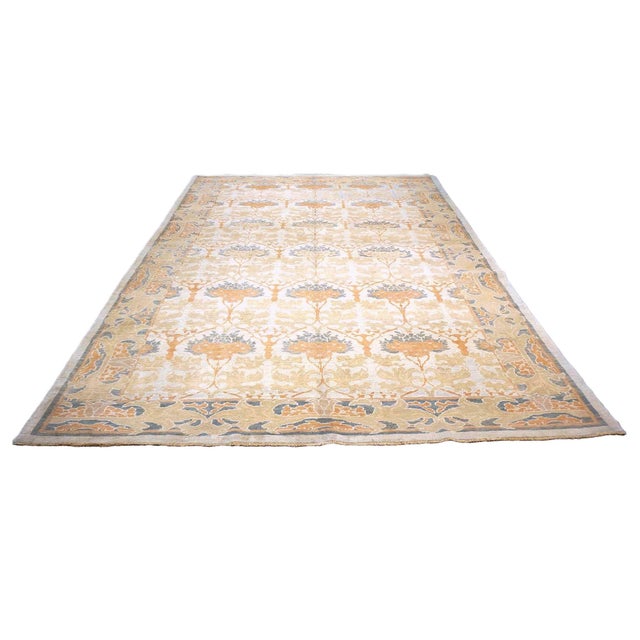21st Century Turkish Donegal Wool & Hemp 9X13 Ivory, Light Blue & Orange Handmade Area Rug #1140032 For Sale - Image 4 of 6