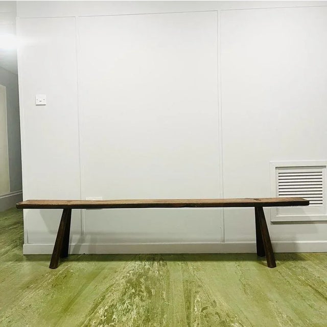 Wood Vintage Rustic Oak Long Bench For Sale - Image 7 of 8
