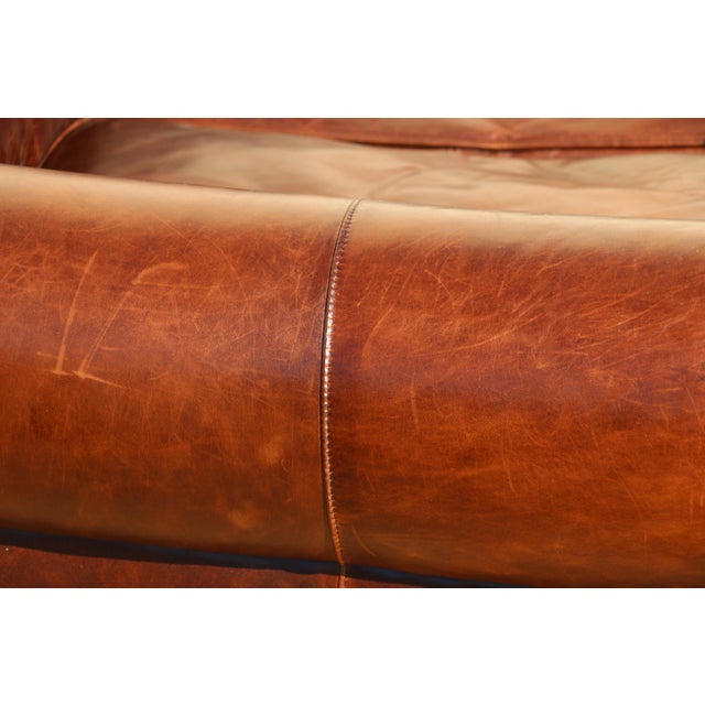 2000 - 2009 Vintage Restoration Hardware Distressed Brown Leather Three-Seat Sofa | Rh Club Sofa For Sale - Image 5 of 18