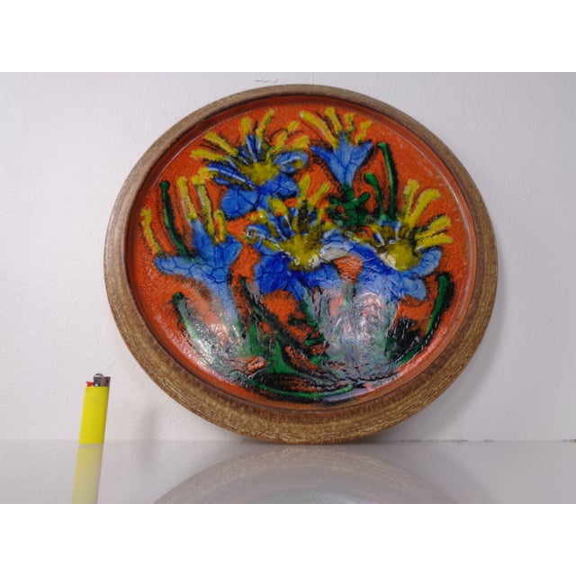 1970s Large Glazed Flower Studio Ceramic Wall Plaque, Germany, 1970s For Sale - Image 5 of 12