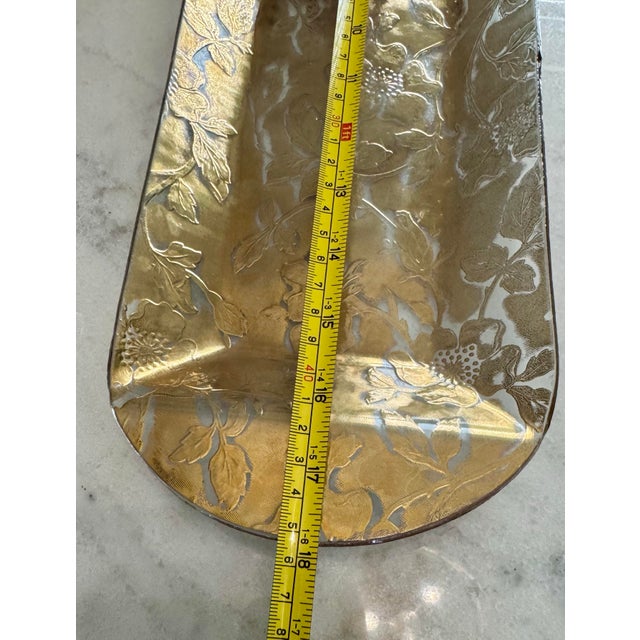 1960s Vintage Gold Floral Embossed Glass Tray Rectangular Vanity Dresser Serving Dish For Sale - Image 5 of 7