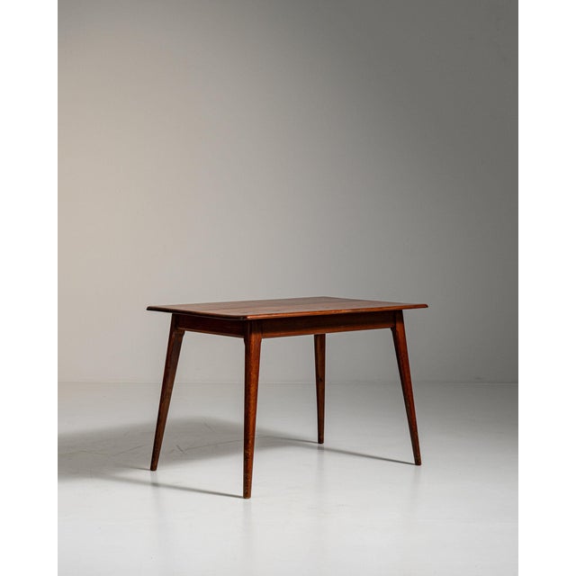 Wood 1960-1969 France Rich Walnut Brown Tapered-Leg Walnut Console For Sale - Image 7 of 11
