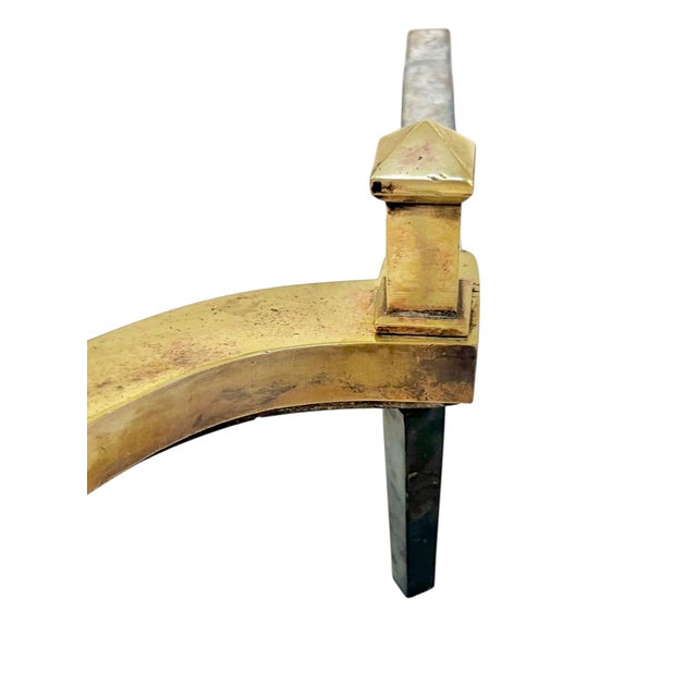 Pair Antique English Georgian Style Brass and Iron Andirons Chenets For Sale - Image 9 of 16