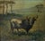 A French 19th-century oil painting on board depicting a Camargue bull set within a typical regional landscape of marshes,...