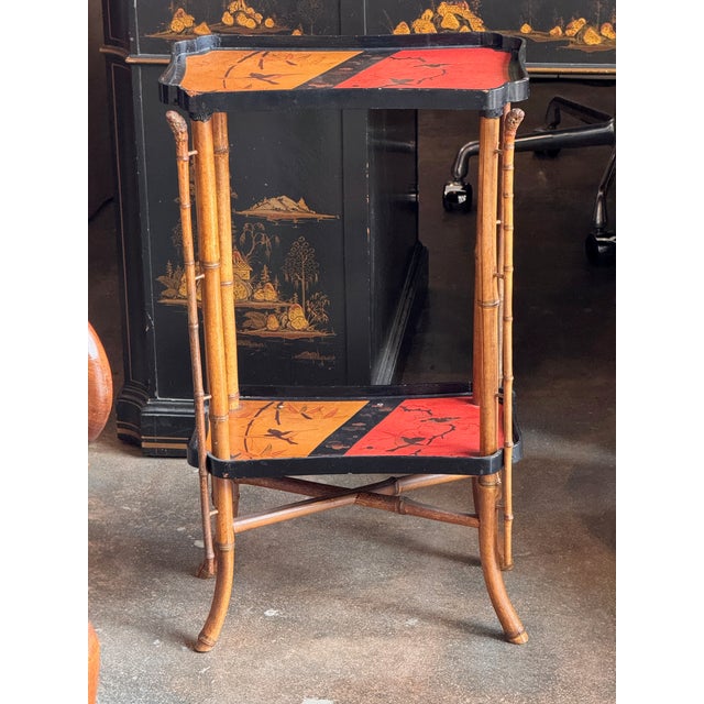 Wood 19th Century English Bamboo and Lacquer Side Table For Sale - Image 7 of 8