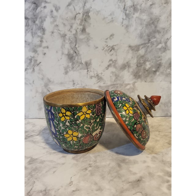 Vintage Benjarong Porcelain Lidded Vessel For Sale - Image 9 of 13
