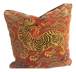 Asian Clarence House Tibet Dragon 20 Down Pillow in Cinnabar