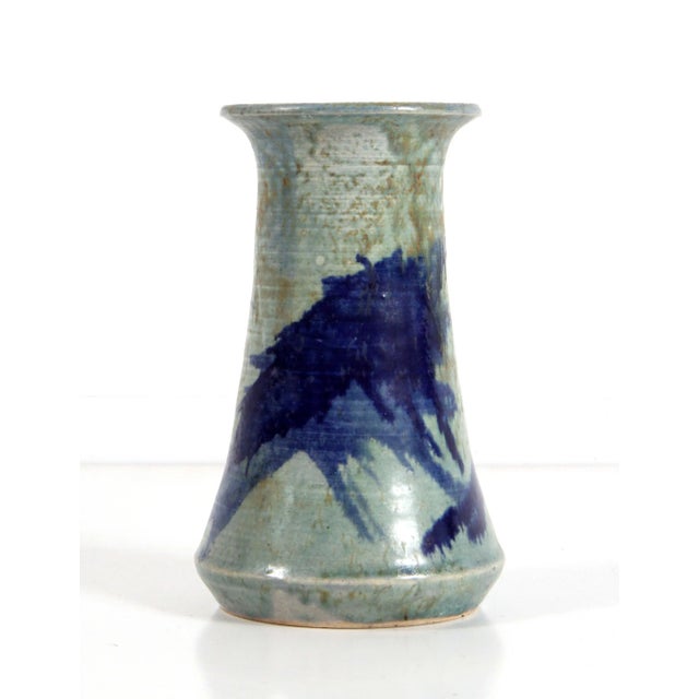 Mid-Century Modern Vintage Mid Century Modern Studio Art Pottery Blue Vase For Sale - Image 3 of 11