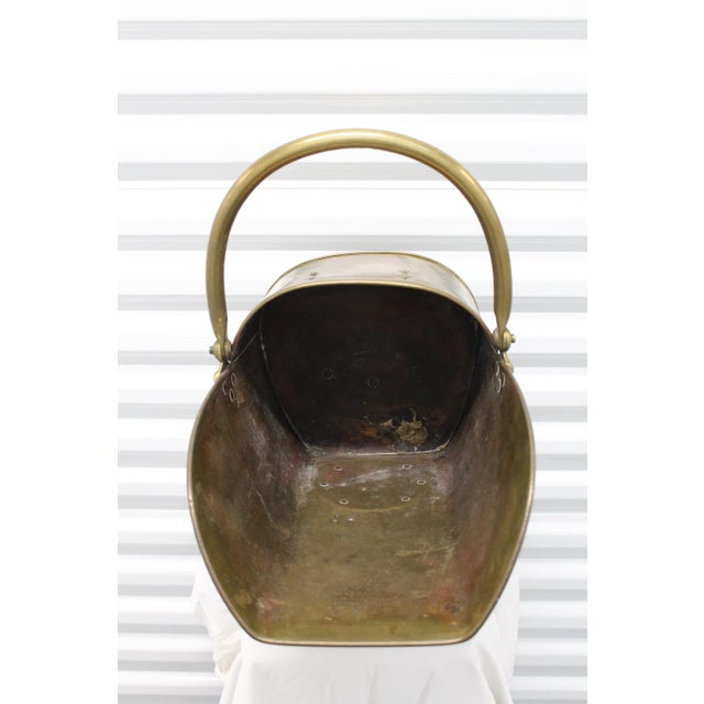 Copper Brass Coal and Log Bucket with Handles For Sale - Image 8 of 15