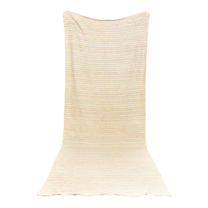 1990s Vintage Moroccan Handmade Tan & Blue Striped Wool Kilim Rug 5’6'' X 14’8''