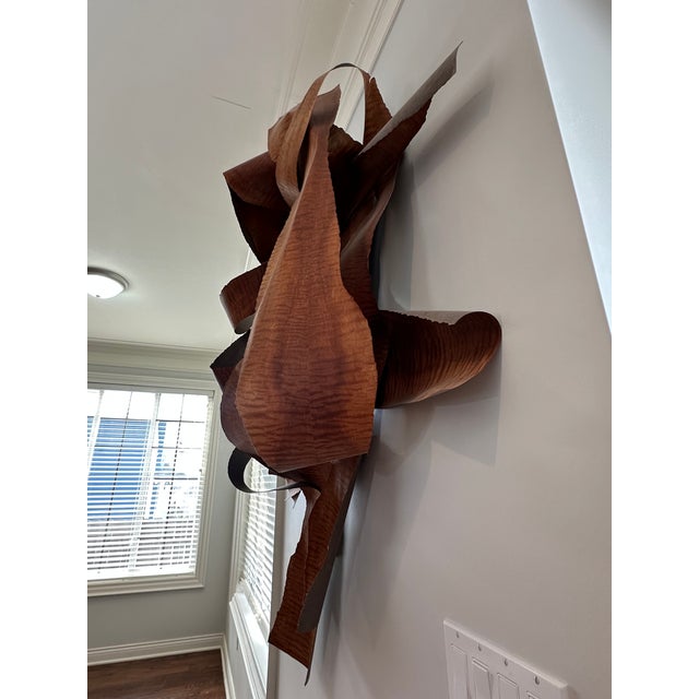 Leon Dickey Signed 2016 African Wood Veneer Abstract Wall Sculpture, 5 Ft For Sale - Image 4 of 15