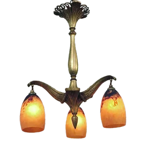 1900s French Art Nouveau Light Fixture With Three Daum Shades