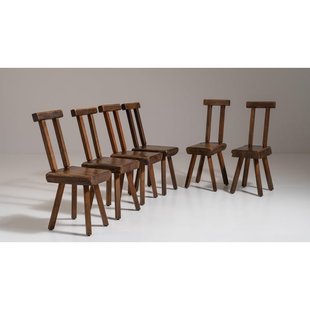 Set of Six 1960s Belgian Brown Brutalist Oak Mobichalet Dining Chairs For Sale - Image 4 of 15