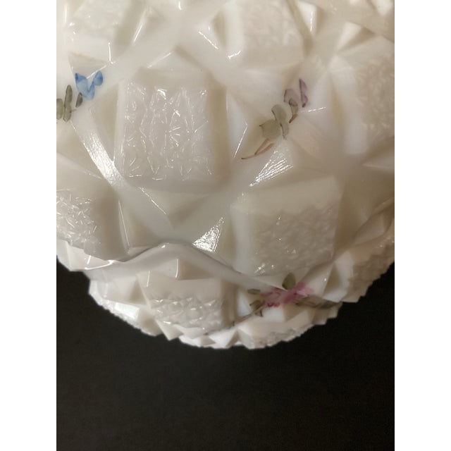 1950s Westmoreland Vintage 1950’s Quilted Milk Glass Covered Candy Jar Round Vanity Jar Floral For Sale - Image 5 of 10