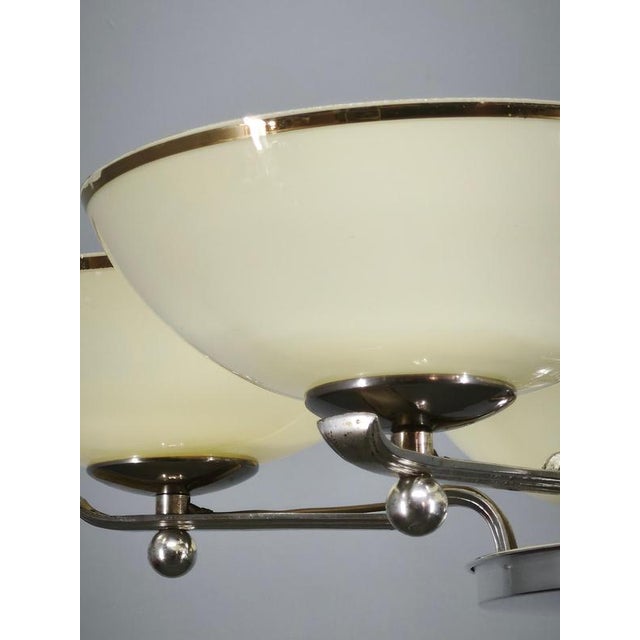 Art Deco Nickel Chandelier with Champagne Glass Shades, 1930s For Sale - Image 4 of 15