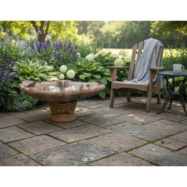 Vintage Italian Terracotta Scalloped Shell Bird Bath For Sale - Image 12 of 12