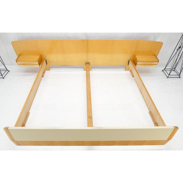 Swedish Mid Century Blond Birch King Headboard Bed Night Stands Box Spring NICE! For Sale - Image 10 of 18