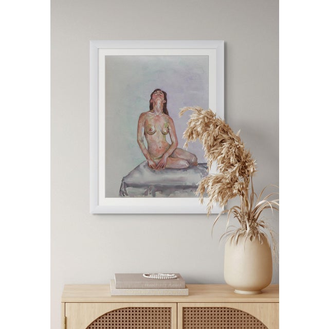 "Embracing the Light" Original Impressionist Nude Figure Watercolor on Paper Painting Art by Anna Novick, Framed For Sale - Image 4 of 9