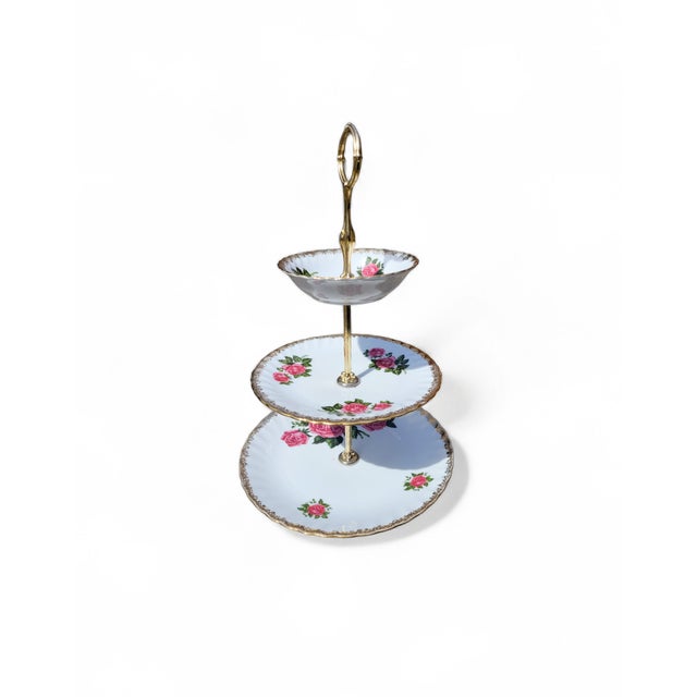 Vintage 3-Layer Cake Stand in Brass and Porcelain from Rheinpfalz Hartporzellan, Germany, 1960s For Sale - Image 9 of 15