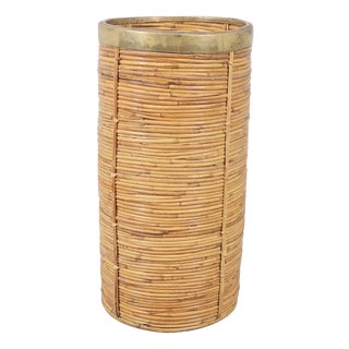 Vintage Bamboo and Brass Umbrella Stand, Italy, 1970s For Sale