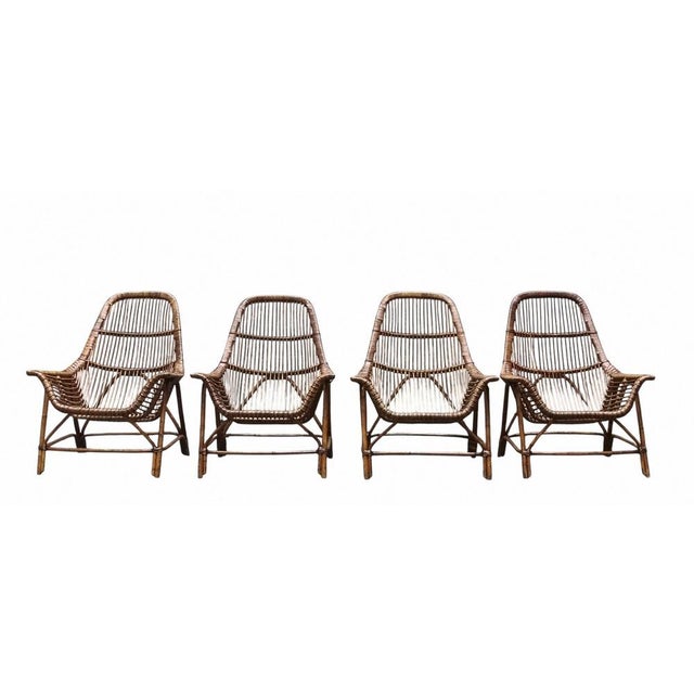 Mid-Century Modern Rattan Armchairs with Coffee Table by George Coslin for Gervasoni, Italy, 1960s, Set of 5 For Sale - Image 3 of 10