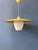 Metal Mid-Century Modern Opaline Glass Pendant Lamp with Yellow Metal Shade For Sale - Image 7 of 13