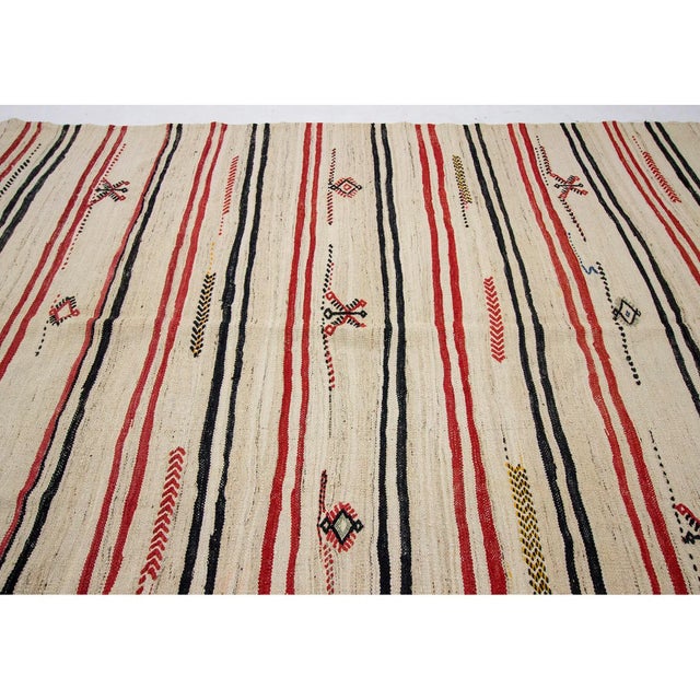 Turkish Vintage Turkish Striped Wool Kilim Rug - 6′10″ × 9′7″ For Sale - Image 3 of 7